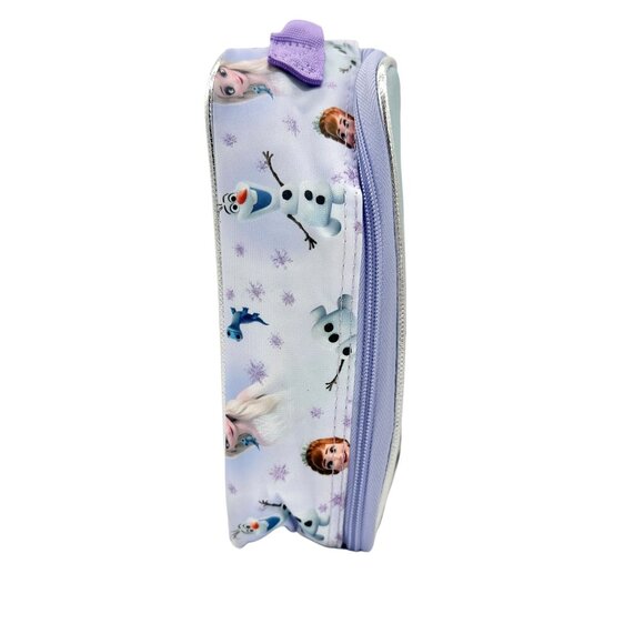 Disney Frozen Insulated Lunch Bag Anna Elsa Olaf Design 10x7x3 Purple Silver Zip - Picture 2 of 7